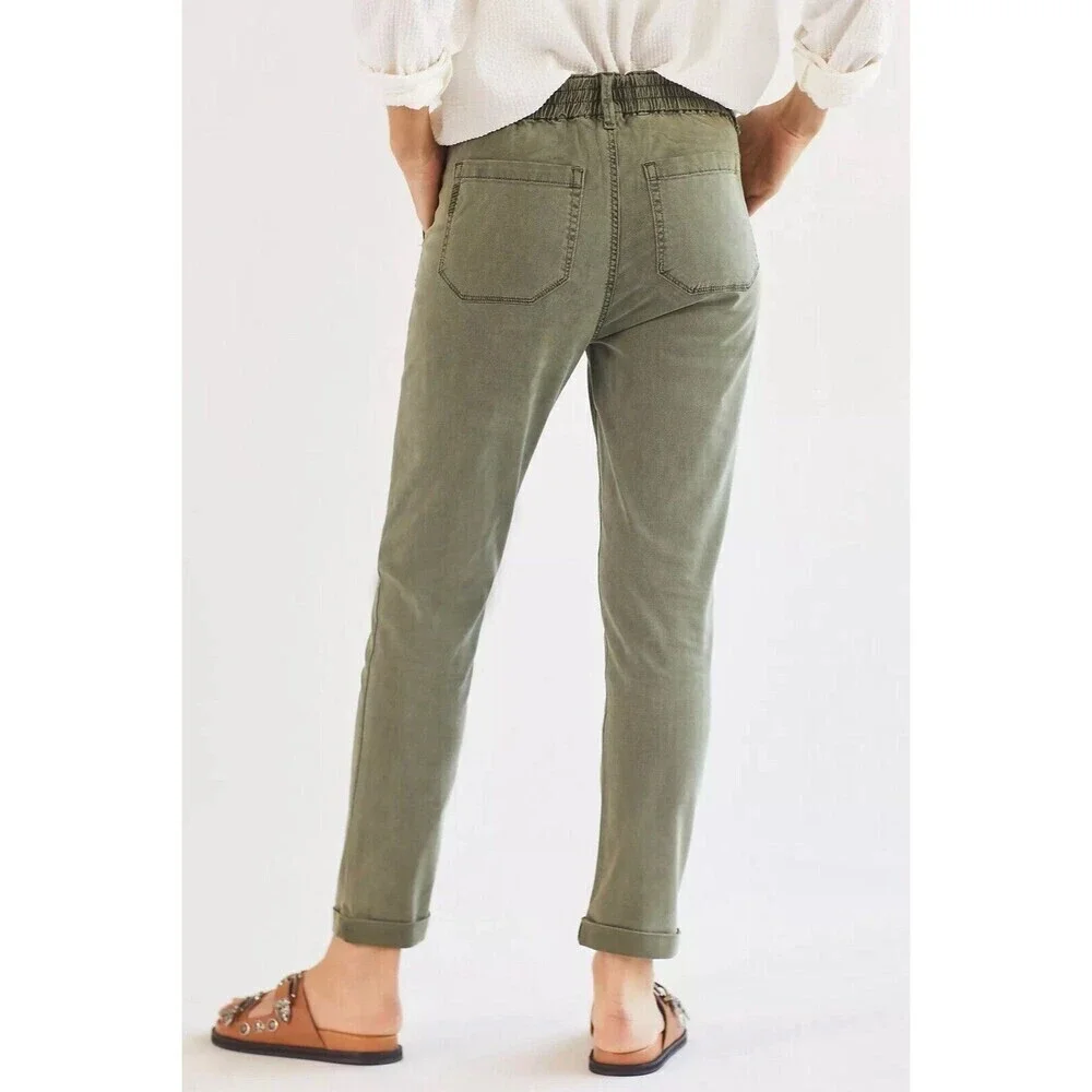 Paige Pants Womens 24 Green Christy Tapered Drawstring Waistband Cotton Stretch
